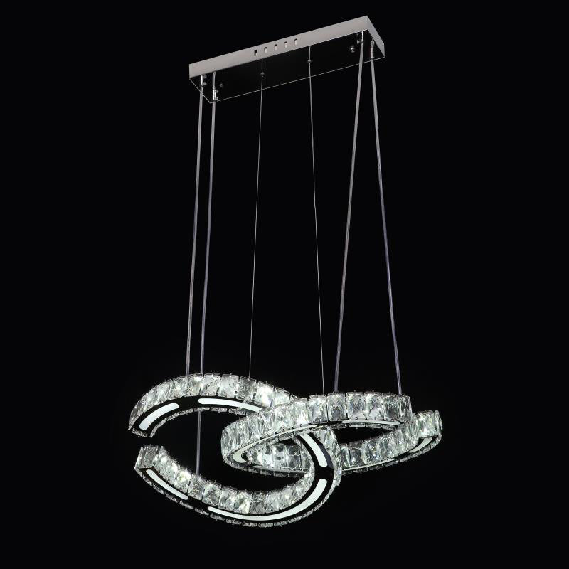 Infinity Crystal Rings LED Pendant Light - 23 Inch Diameter, 15.5 Inch Width, Adjustable Height - Reflective Chrome Finish - Modern Interlocking Rings Design with Cool White LED Lighting (6500K) - Product Code 0134