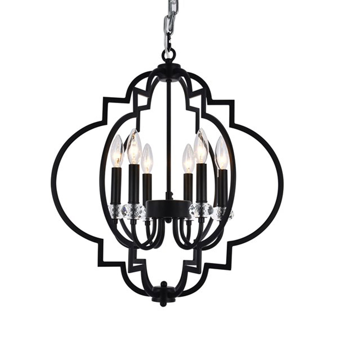 6-Light Black Steel Cage Chandelier