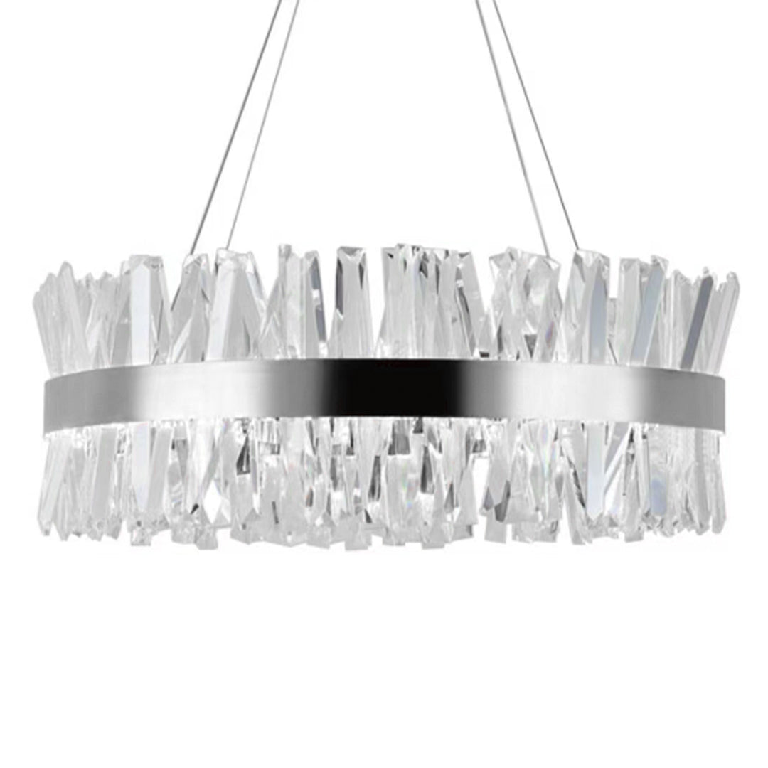 24 Inch Radiant Crystal LED Chandelier with Adjustable Height and Silver Finish - Modern Lighting Fixture with Crystal Prisms for Contemporary Home Décor