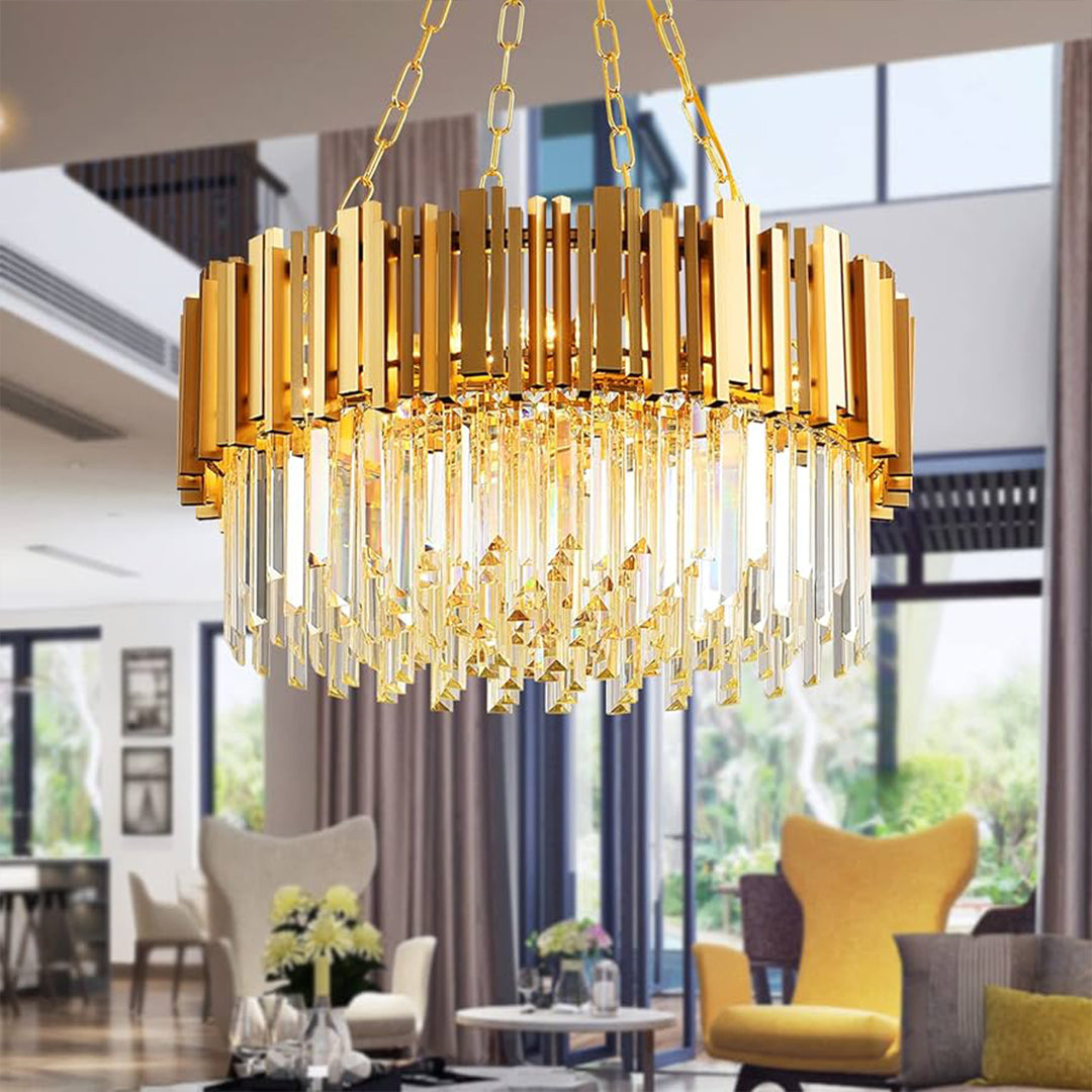 Golden Elegance Crystal Cascade Chandelier