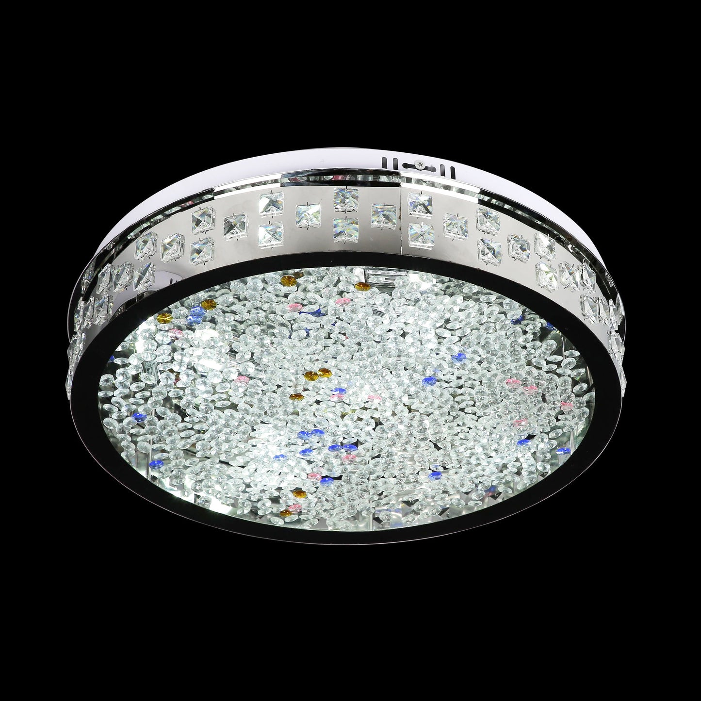 Pink & Blue Gem Crystal Flush Mount Ceiling Light - 21 Inch Diameter, 5 Inch Height - Reflective Chrome Finish - Modern Crystal Design with G9 Bulbs - Product Code 0141