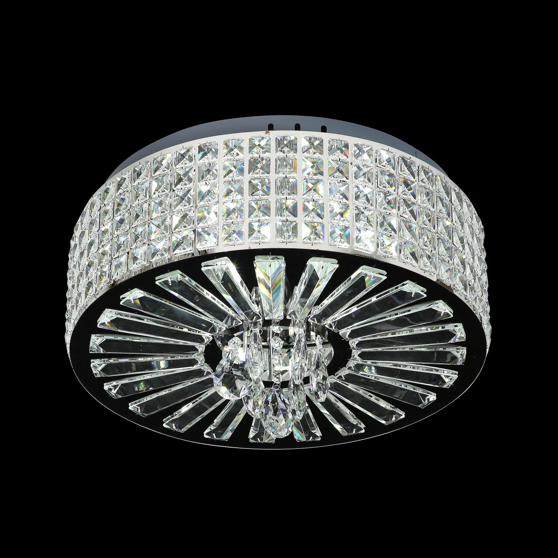 Radiant Crystal Sunburst Flush Mount Chandelier with Reflective Chrome Finish - 22.5 Inch Diameter, 12.5 Inch Height - Features 15 G9 Bulb Sockets for Living Rooms, Dining Areas, and Entryways