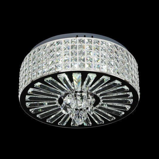 Radiant Crystal Sunburst Flush Mount Chandelier with Reflective Chrome Finish - 22.5 Inch Diameter, 12.5 Inch Height - Features 15 G9 Bulb Sockets for Living Rooms, Dining Areas, and Entryways