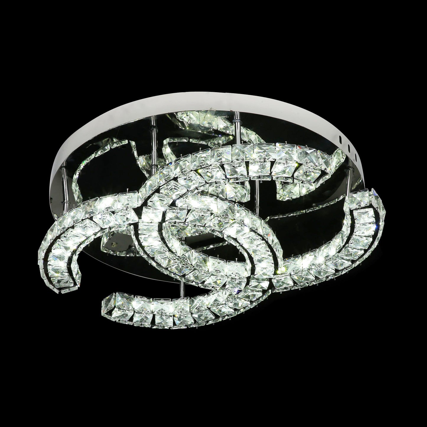Crystal Cascade Flush Mount with Reflective Chrome Finish - 22 Inch Diameter, 5 Inch Height - Features LED Lighting with 6500K White Light for Living Rooms, Dining Areas, and Hallways