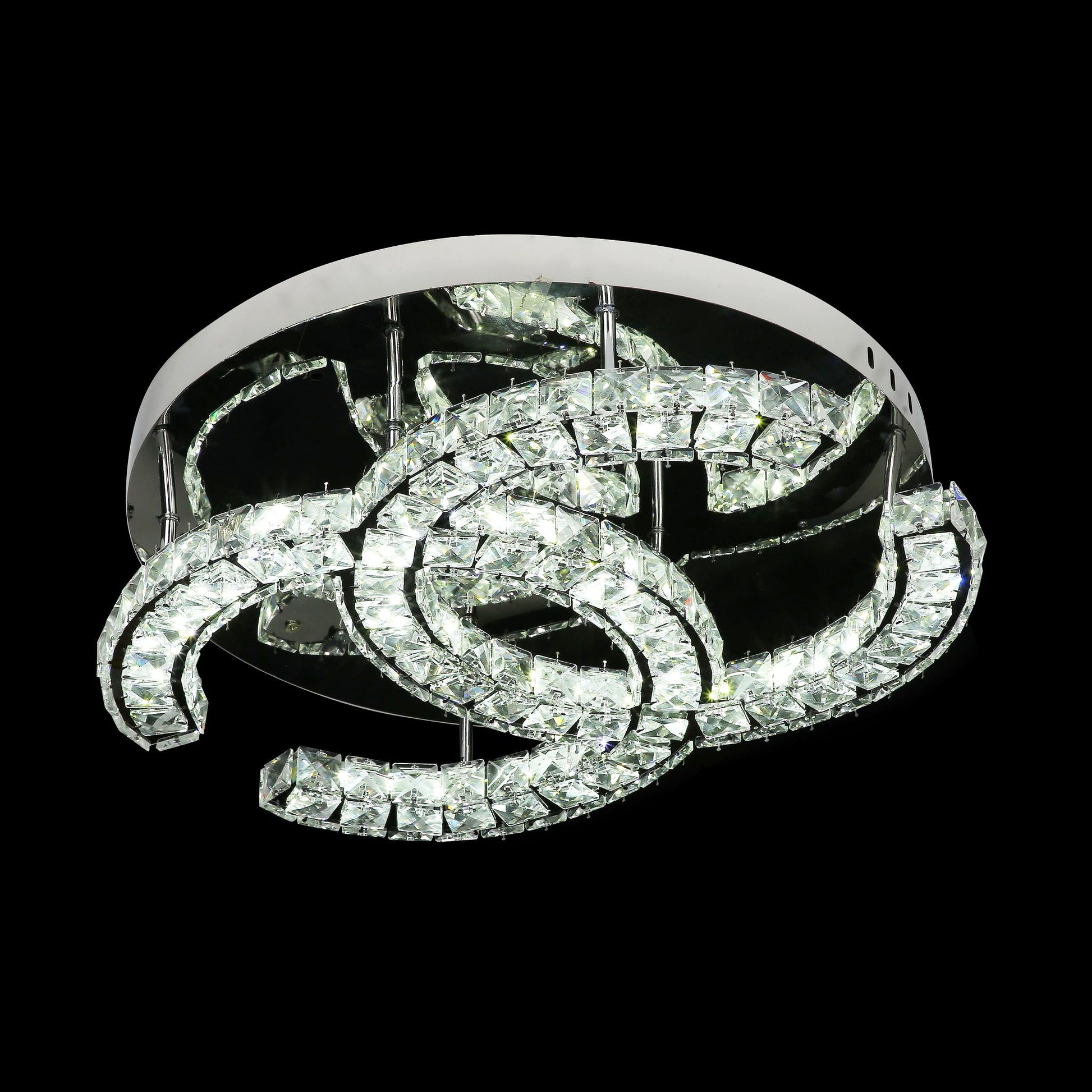 Crystal Cascade Flush Mount with Reflective Chrome Finish - 22 Inch Diameter, 5 Inch Height - Features LED Lighting with 6500K White Light for Living Rooms, Dining Areas, and Hallways