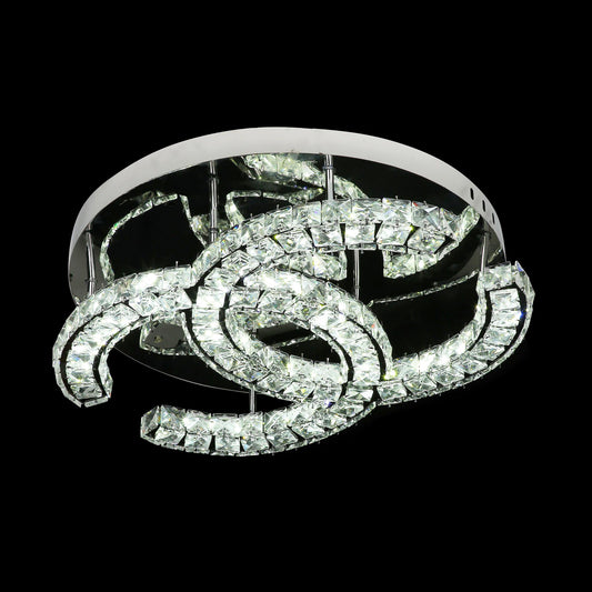 Crystal Cascade Flush Mount with Reflective Chrome Finish - 22 Inch Diameter, 5 Inch Height - Features LED Lighting with 6500K White Light for Living Rooms, Dining Areas, and Hallways
