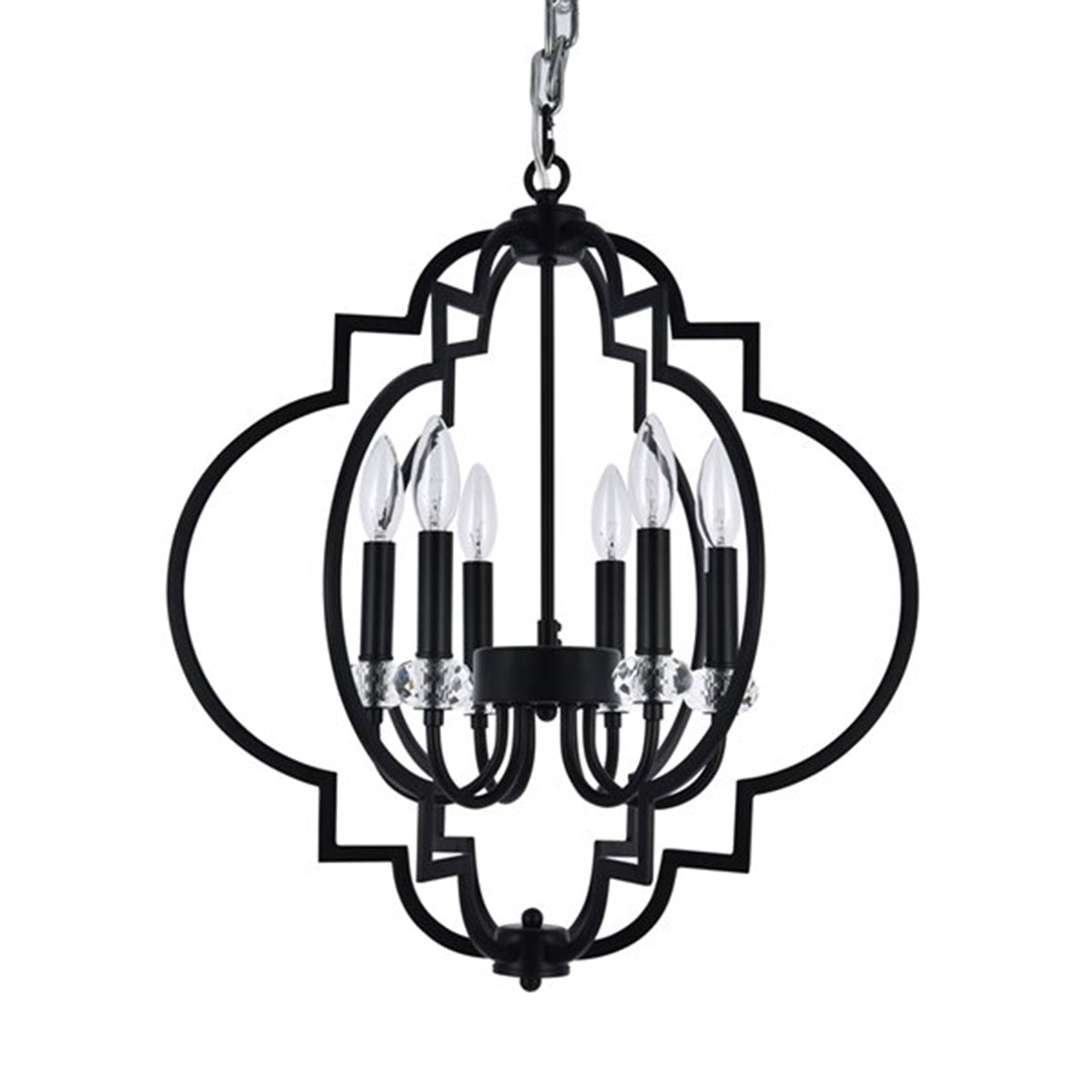 6-Light Black Steel Cage Chandelier
