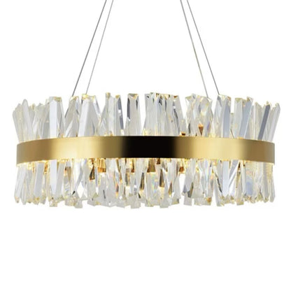 24 Inch Radiant Crystal LED Chandelier with Adjustable Height and Gold Finish - Luxurious Lighting Fixture with Crystal Prisms for Dining Rooms, Living Areas, and Entryways