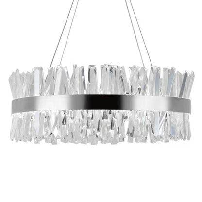 24 Inch Radiant Crystal LED Chandelier with Adjustable Height and Silver Finish - Modern Lighting Fixture with Crystal Prisms for Contemporary Home Décor