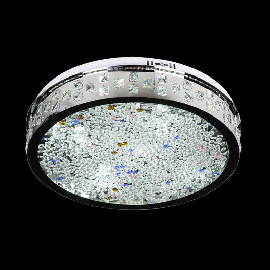 Pink & Blue Gem Crystal Flush Mount Ceiling Light - 21 Inch Diameter, 5 Inch Height - Reflective Chrome Finish - Modern Crystal Design with G9 Bulbs - Product Code 0141