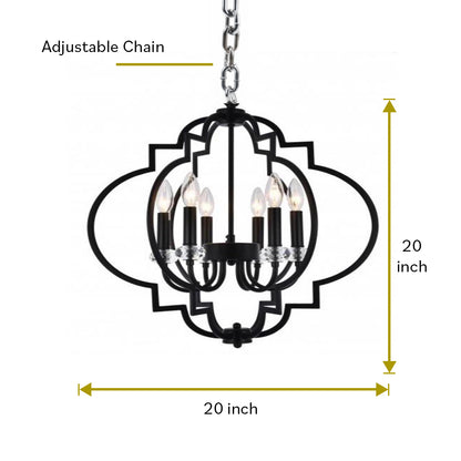 6-Light Black Steel Cage Chandelier