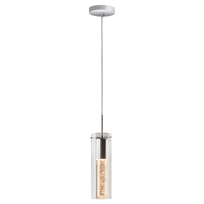 LED Pendant Light with Adjustable Height, Reflective Chrome Finish, and Clear Glass Shade - Modern Cylindrical Design for Kitchens, Dining Areas, and Hallways