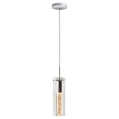 LED Pendant Light with Adjustable Height, Reflective Chrome Finish, and Clear Glass Shade - Modern Cylindrical Design for Kitchens, Dining Areas, and Hallways